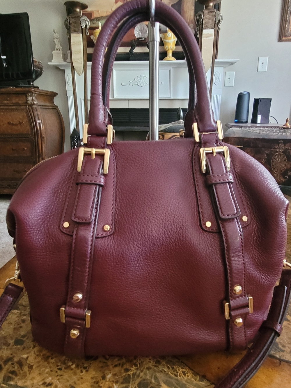 Michael Kors Women’s Burgundy Leather Satchel Bag - Picture 2 of 9